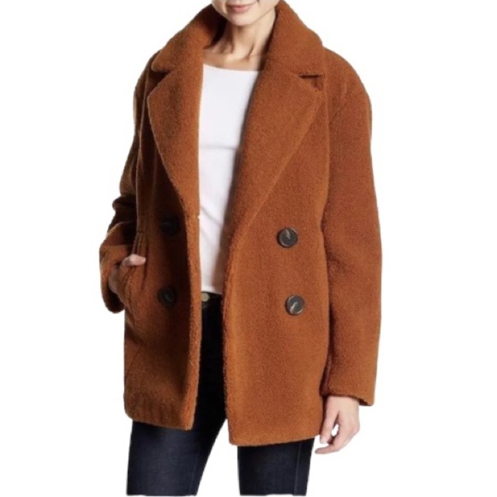 French Connection Faux-Fur Short Sherpa Teddy Coat